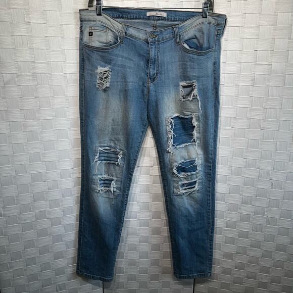 KanCan Womens Estillo Jeans Size 34 Medium Wash Mid Rise Distressed Jeans - Picture 1 of 7